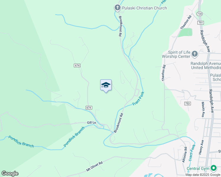 map of restaurants, bars, coffee shops, grocery stores, and more near 4281 Brookmont Road in Pulaski