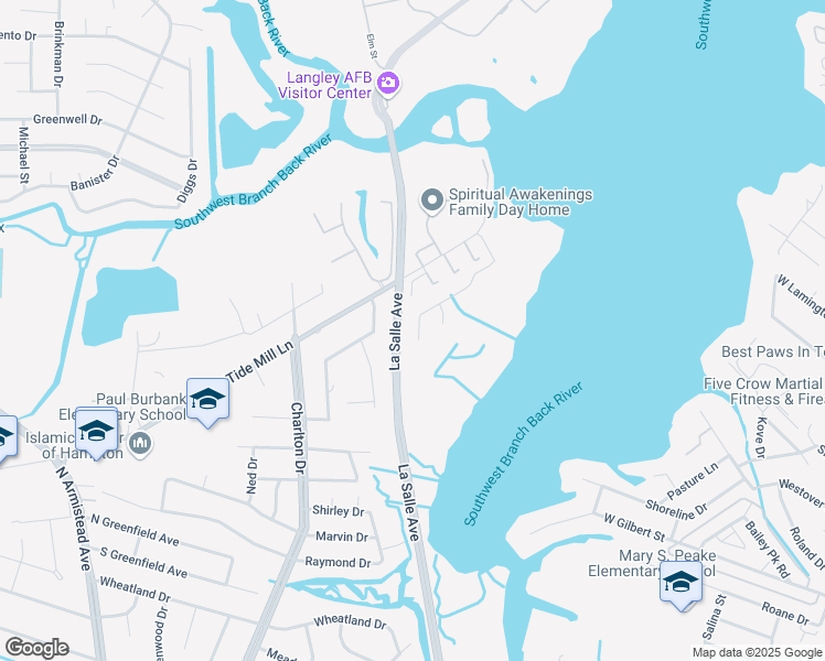 map of restaurants, bars, coffee shops, grocery stores, and more near 22 Pelican Shores Drive in Hampton