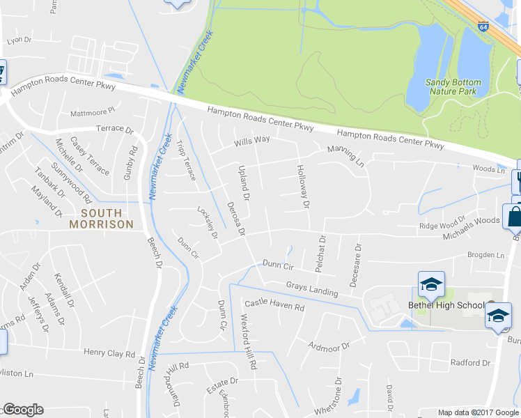 map of restaurants, bars, coffee shops, grocery stores, and more near 23 Eisele Court in Hampton
