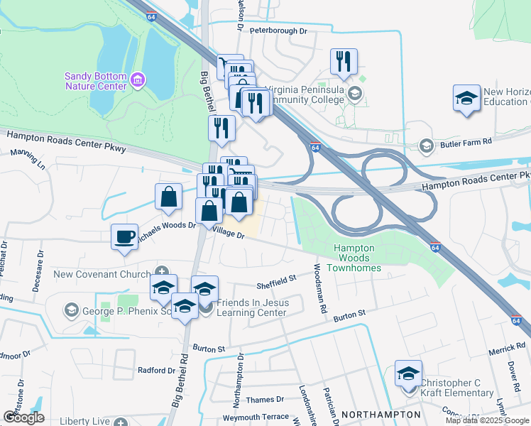 map of restaurants, bars, coffee shops, grocery stores, and more near 27 Tamarisk Quay in Hampton