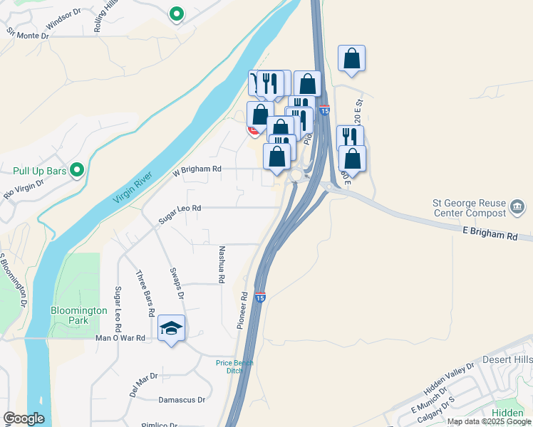 map of restaurants, bars, coffee shops, grocery stores, and more near 176 Count Fleet Road in St. George