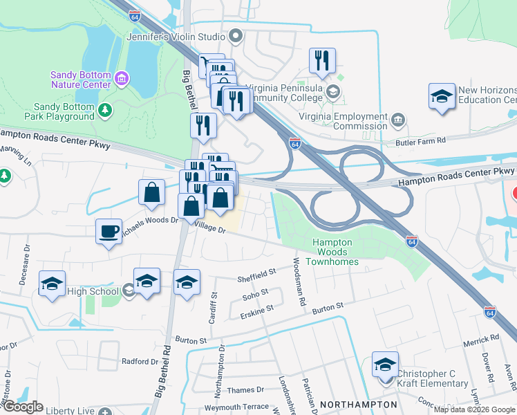 map of restaurants, bars, coffee shops, grocery stores, and more near 6 Tamarisk Quay in Hampton