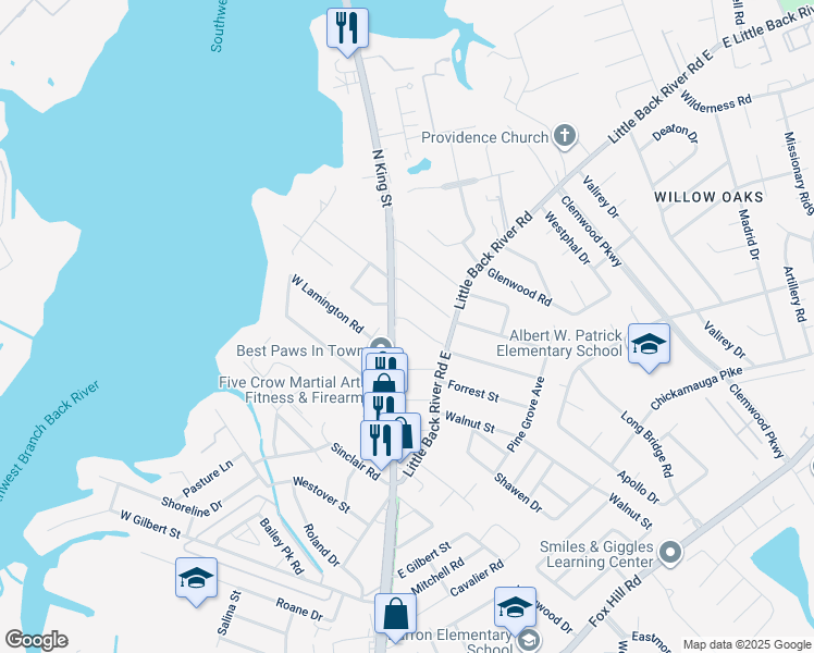map of restaurants, bars, coffee shops, grocery stores, and more near 1416 North King Street in Hampton