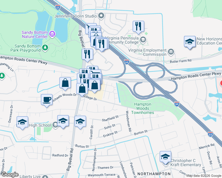map of restaurants, bars, coffee shops, grocery stores, and more near 6 Tamarisk Quay in Hampton