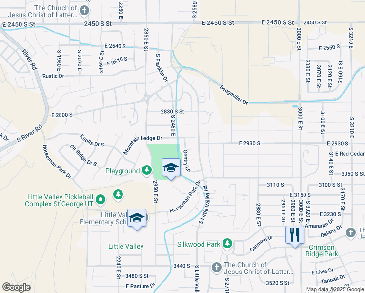 map of restaurants, bars, coffee shops, grocery stores, and more near 2946 Gentry Lane in St. George