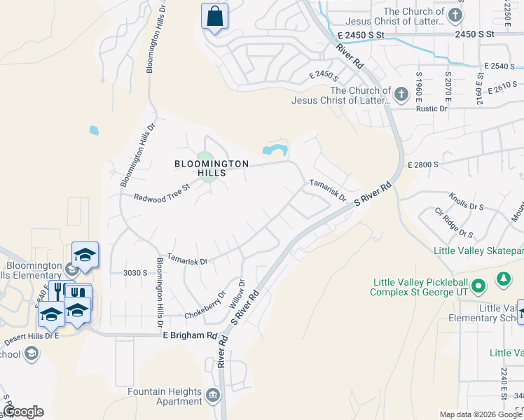 map of restaurants, bars, coffee shops, grocery stores, and more near 2999 1510 East in St. George