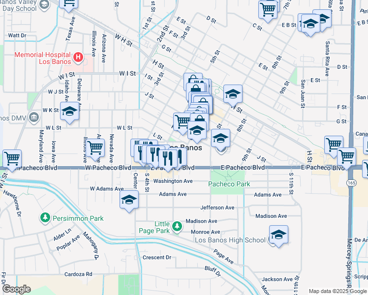map of restaurants, bars, coffee shops, grocery stores, and more near in Los Banos