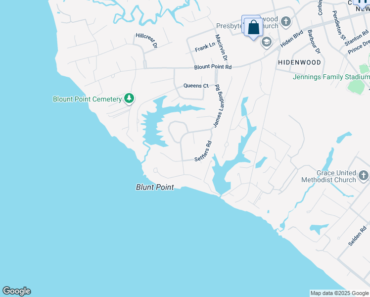 map of restaurants, bars, coffee shops, grocery stores, and more near 50 James Landing Road in Newport News