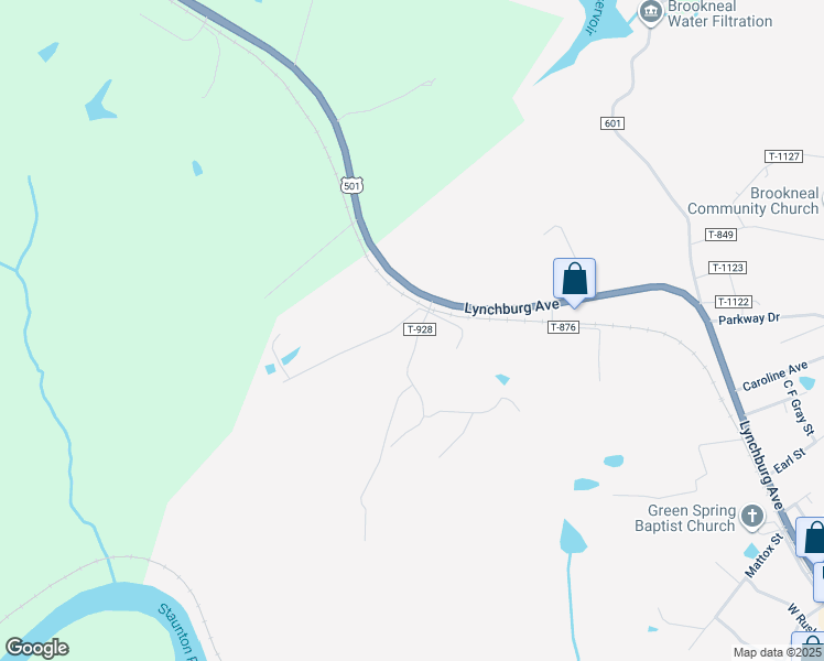 map of restaurants, bars, coffee shops, grocery stores, and more near 110 Booker Road in Brookneal