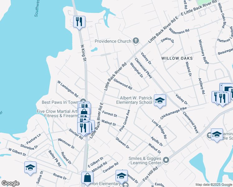 map of restaurants, bars, coffee shops, grocery stores, and more near 410 Calvert Street in Hampton