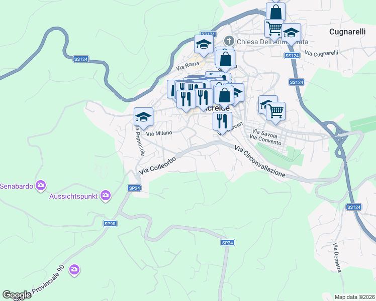 map of restaurants, bars, coffee shops, grocery stores, and more near 4 Via Paolo Milano in Palazzolo Acreide