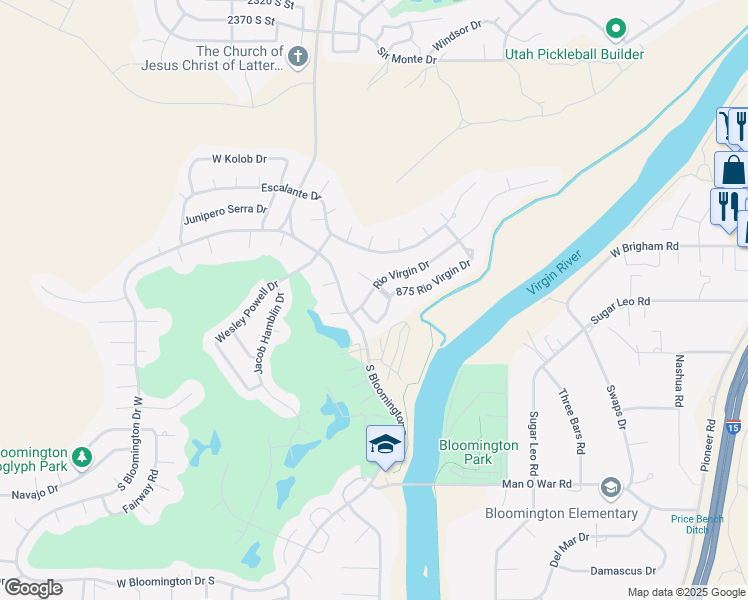 map of restaurants, bars, coffee shops, grocery stores, and more near 202 Rio Virgin Drive in St. George