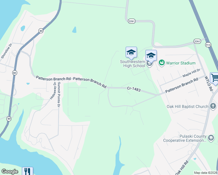 map of restaurants, bars, coffee shops, grocery stores, and more near Patterson Branch Road in Somerset