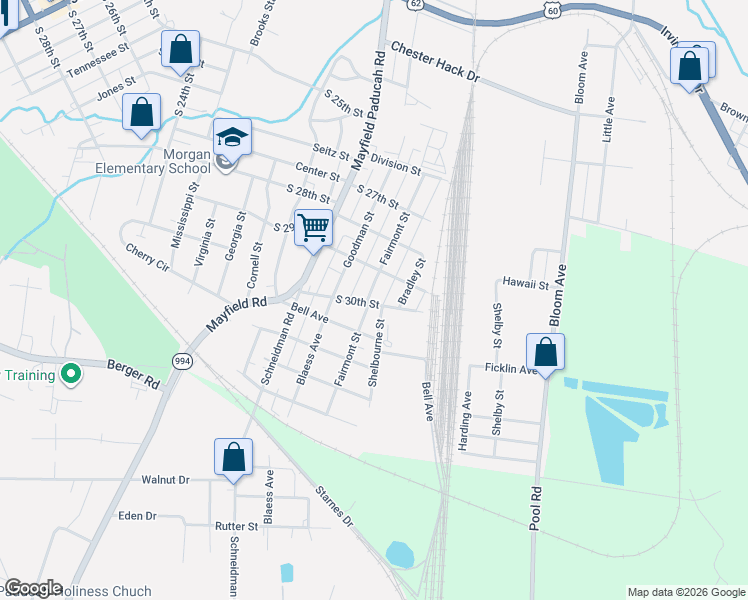map of restaurants, bars, coffee shops, grocery stores, and more near South 29th Street in Paducah
