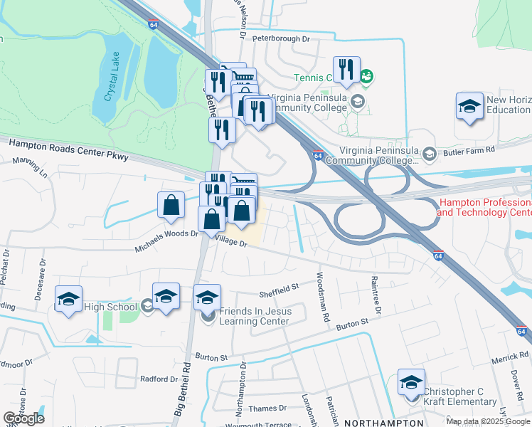 map of restaurants, bars, coffee shops, grocery stores, and more near 27 Tamarisk Quay in Hampton