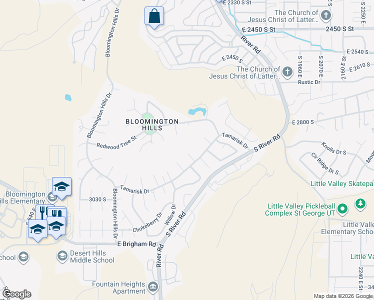 map of restaurants, bars, coffee shops, grocery stores, and more near 2979 1510 East in St. George