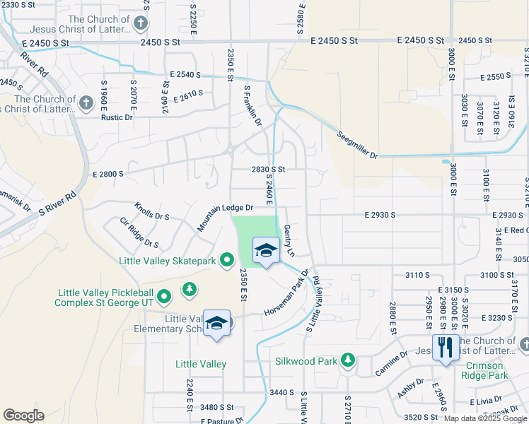 map of restaurants, bars, coffee shops, grocery stores, and more near 2442 Mountain Ledge Drive in St. George