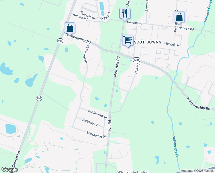 map of restaurants, bars, coffee shops, grocery stores, and more near 2121 New Holt Road in Paducah