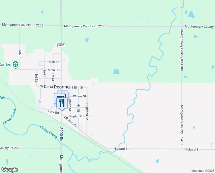 map of restaurants, bars, coffee shops, grocery stores, and more near in Dearing