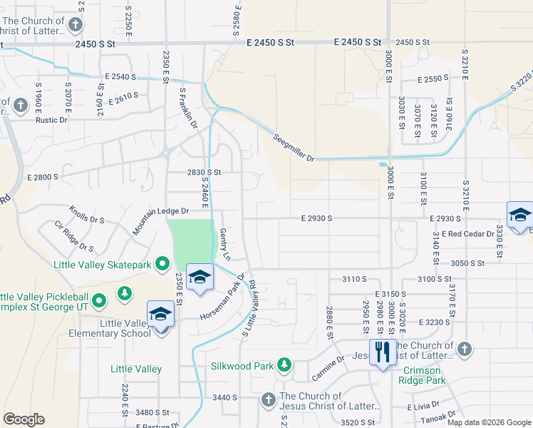 map of restaurants, bars, coffee shops, grocery stores, and more near 2659 East 2930 South in St. George