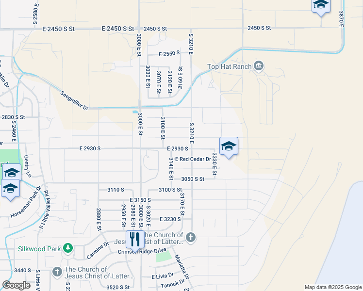 map of restaurants, bars, coffee shops, grocery stores, and more near 3175 East 2930 South in St. George