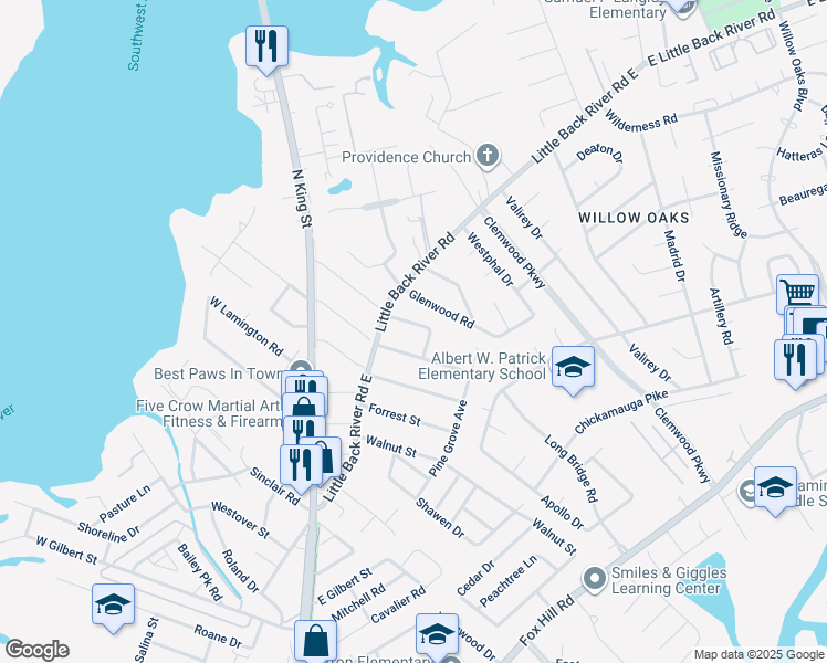 map of restaurants, bars, coffee shops, grocery stores, and more near 110 Clover Street in Hampton