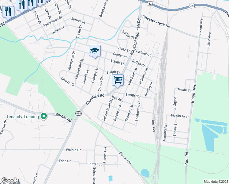 map of restaurants, bars, coffee shops, grocery stores, and more near S 30th St in Paducah