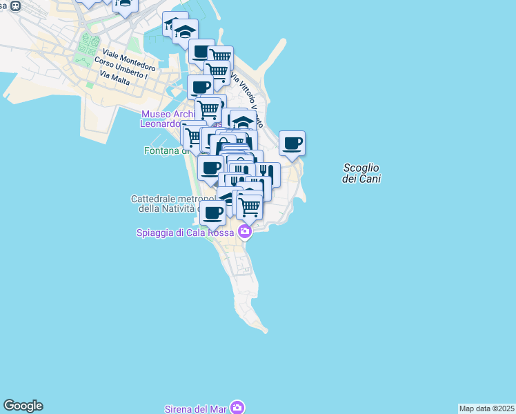 map of restaurants, bars, coffee shops, grocery stores, and more near 6 Piazza San Giuseppe in Siracusa