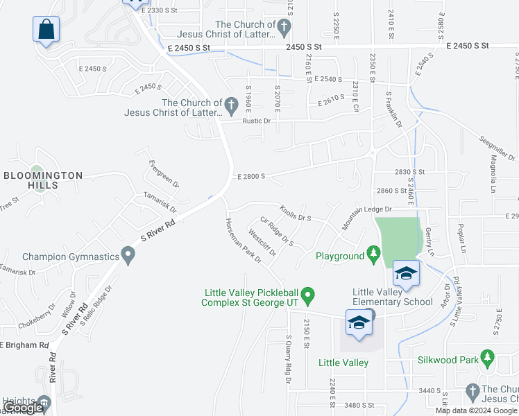 map of restaurants, bars, coffee shops, grocery stores, and more near 1994 Knolls Drive South in St. George