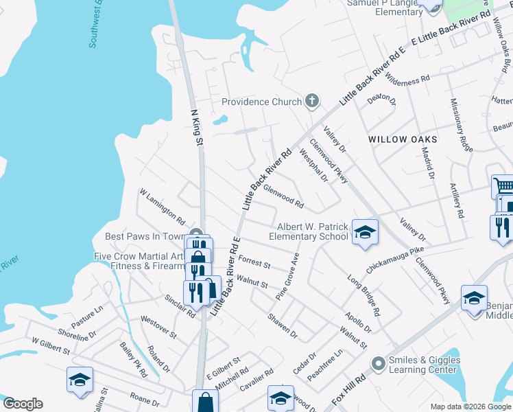 map of restaurants, bars, coffee shops, grocery stores, and more near 104 Clover Street in Hampton