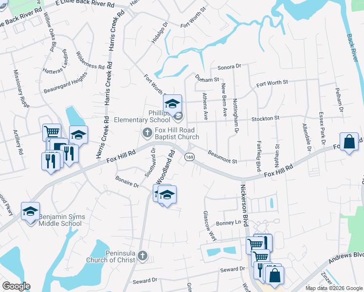 map of restaurants, bars, coffee shops, grocery stores, and more near 403 Fox Hill Rd in Hampton