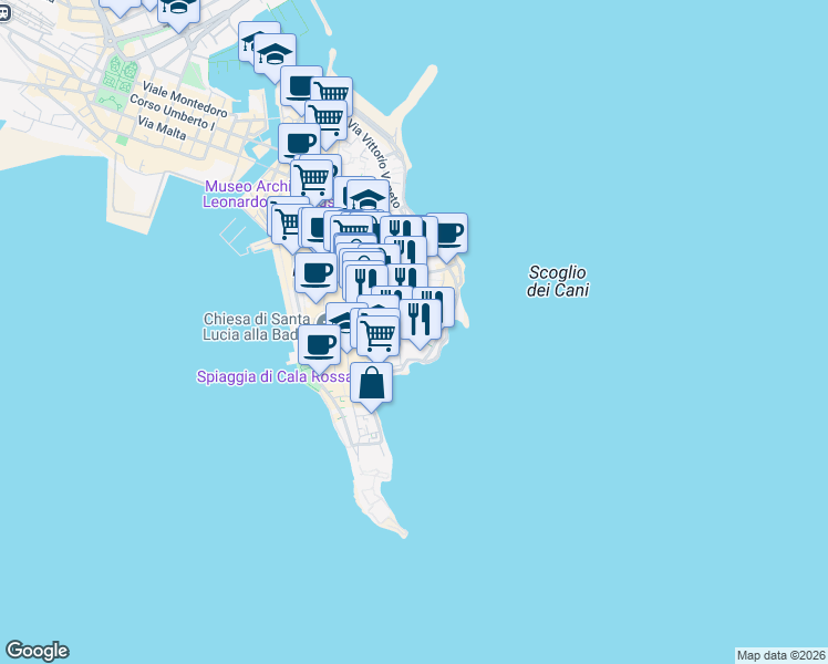 map of restaurants, bars, coffee shops, grocery stores, and more near 29 Via Larga in Syracuse