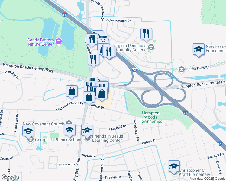 map of restaurants, bars, coffee shops, grocery stores, and more near 24 Tamarisk Quay in Hampton