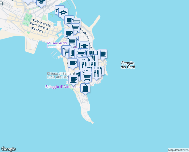 map of restaurants, bars, coffee shops, grocery stores, and more near 29 Via Larga in Syracuse