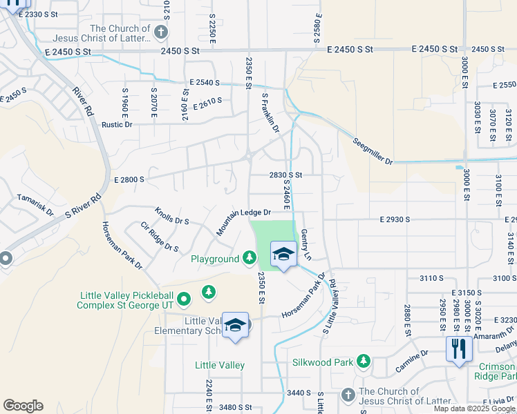 map of restaurants, bars, coffee shops, grocery stores, and more near 2373 Mountain Ledge Drive in St. George