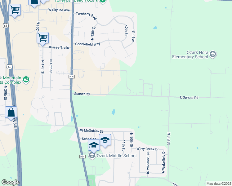 map of restaurants, bars, coffee shops, grocery stores, and more near 4300 Penny Court in Ozark