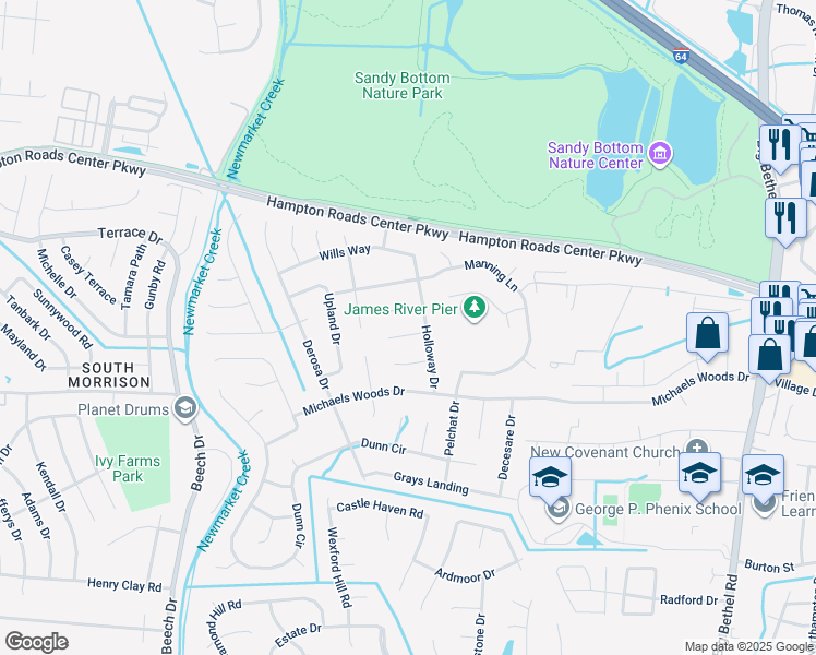 map of restaurants, bars, coffee shops, grocery stores, and more near 6 Paquette Court in Hampton