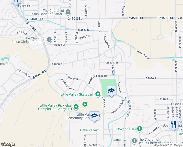 map of restaurants, bars, coffee shops, grocery stores, and more near 2892 Rolling Stone Circle in St. George