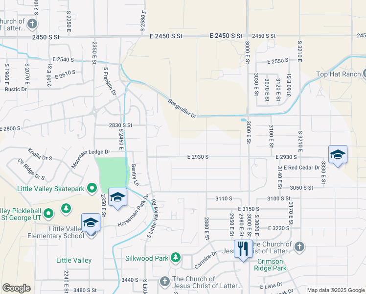 map of restaurants, bars, coffee shops, grocery stores, and more near 2726 Ashwood Lane in St. George