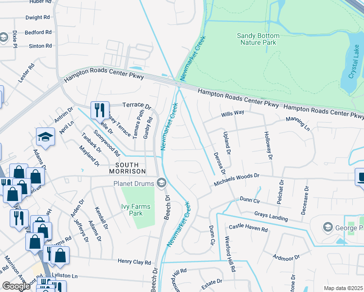 map of restaurants, bars, coffee shops, grocery stores, and more near 32 Devore Avenue in Hampton