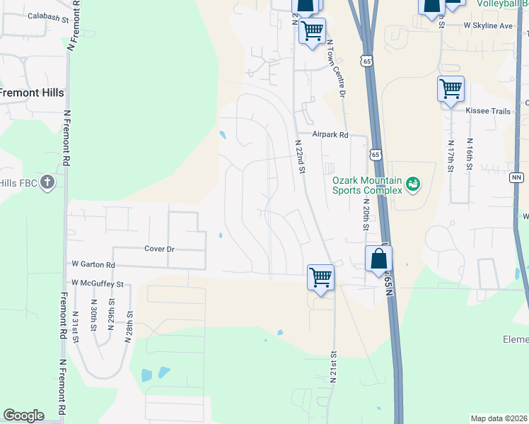 map of restaurants, bars, coffee shops, grocery stores, and more near 4201 North 22nd Street in Ozark