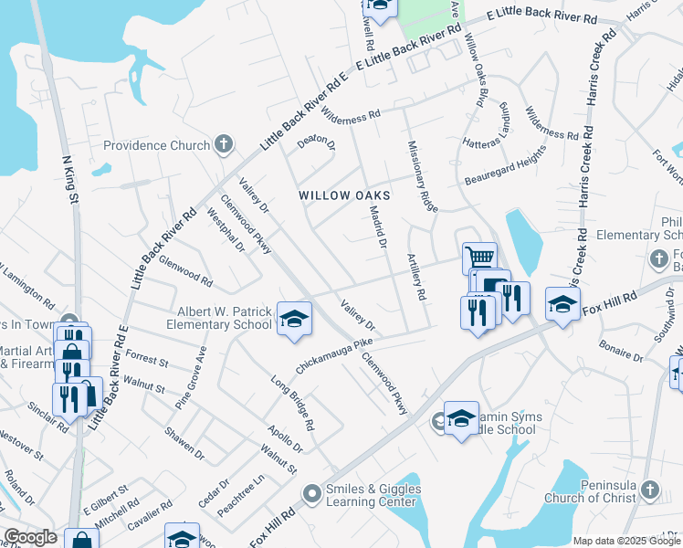 map of restaurants, bars, coffee shops, grocery stores, and more near 130 Margaret Drive in Hampton