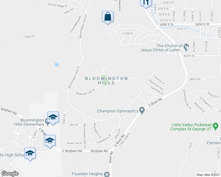 map of restaurants, bars, coffee shops, grocery stores, and more near 2942 Alder Circle in St. George