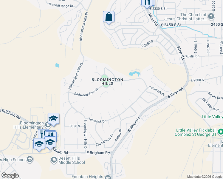 map of restaurants, bars, coffee shops, grocery stores, and more near 2942 Alder Circle in St. George