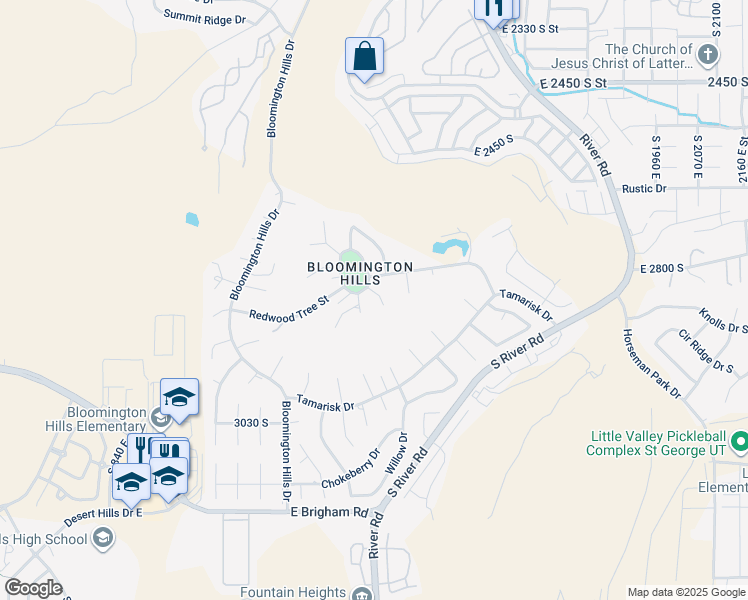 map of restaurants, bars, coffee shops, grocery stores, and more near 2942 Alder Circle in St. George