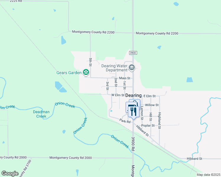 map of restaurants, bars, coffee shops, grocery stores, and more near in Dearing