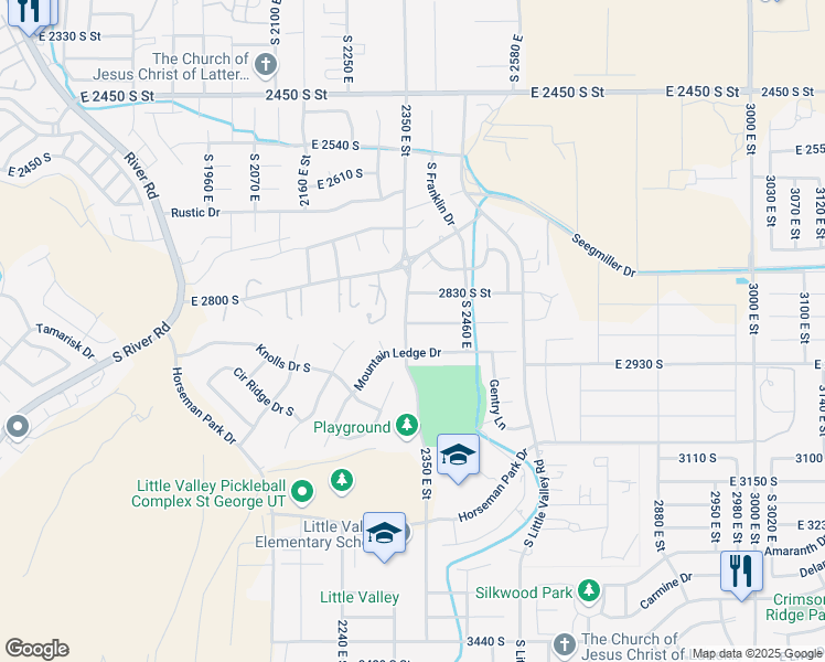 map of restaurants, bars, coffee shops, grocery stores, and more near 2373 Mountain Ledge Drive in St. George