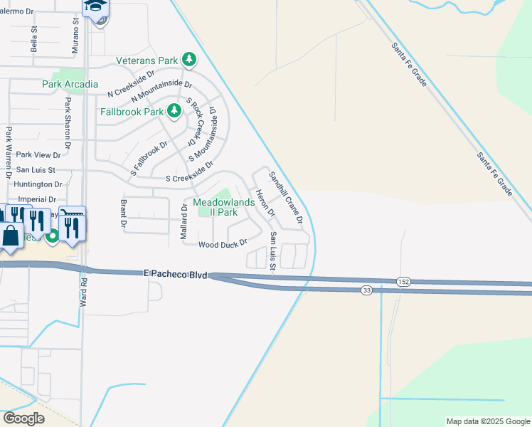 map of restaurants, bars, coffee shops, grocery stores, and more near 721 Heron Drive in Los Banos