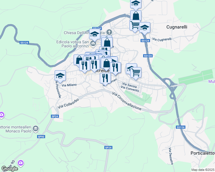 map of restaurants, bars, coffee shops, grocery stores, and more near 6 Ronco Solone in Palazzolo Acreide