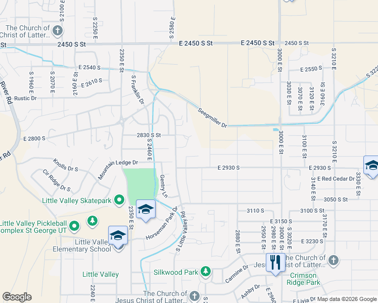 map of restaurants, bars, coffee shops, grocery stores, and more near 2639 Poplar Circle in St. George